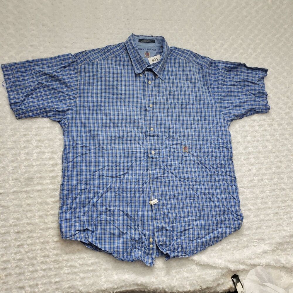 Tommy Hilfiger Button-Up XL Blue Short Sleeves Mens